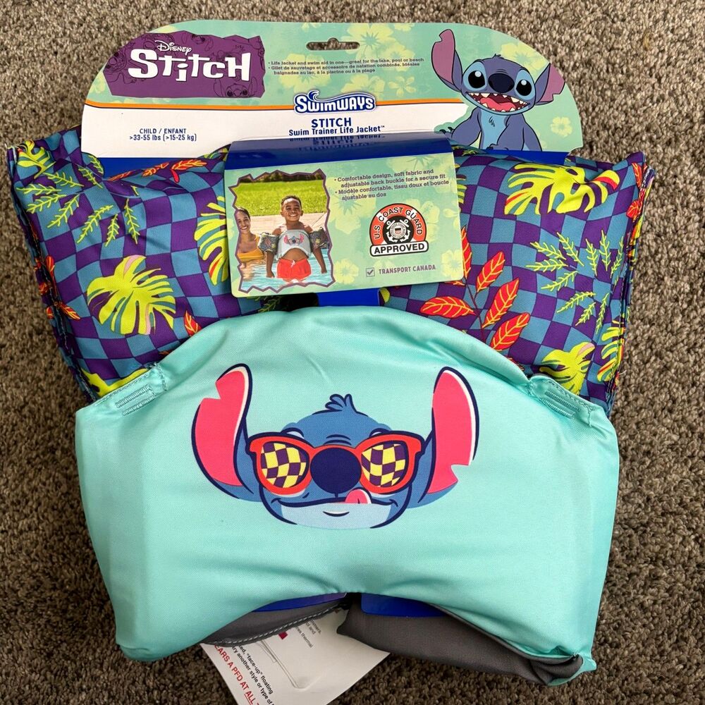 Disney Stitch SwimWays Swim Trainer Life Jacket Child 33-55 lbs USCG Approved